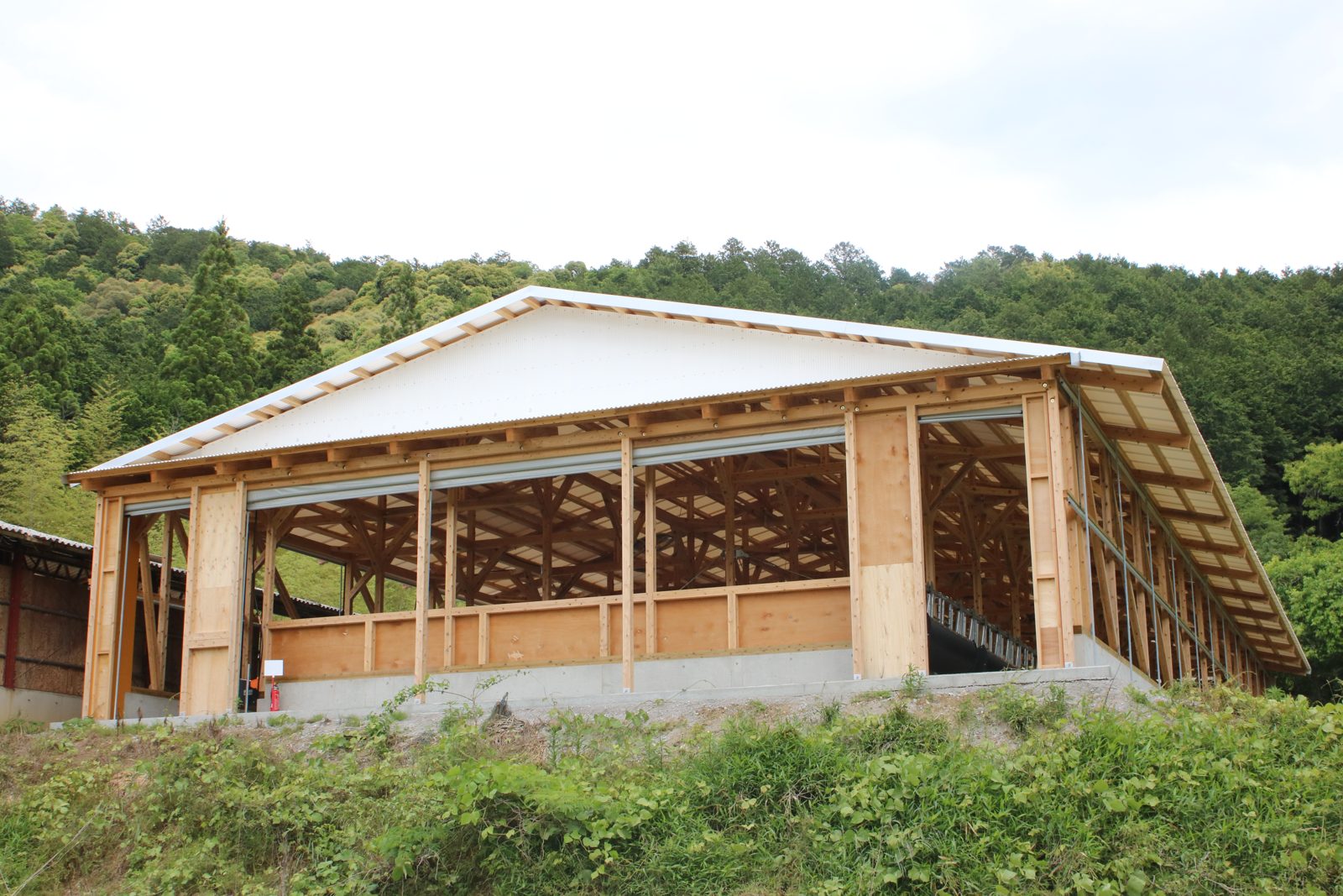 山あいに建つ新しい牛舎